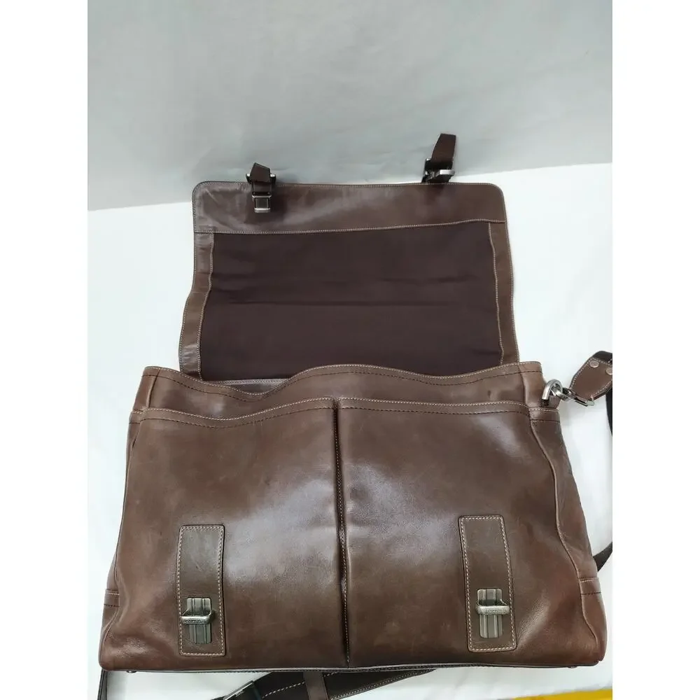 Coach Brown Leather Trade Briefcase Pushlock Messenger Crossbody Bag - Vintage